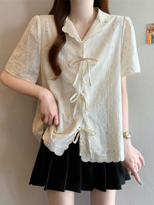 Slimming Youthful Bow Tie Short Sleeve Blouse
