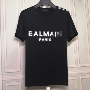 Original BALMAINˉPARIS  Spring  runway style T-shirt all cotton hot stamping new letter gold and silver buttons