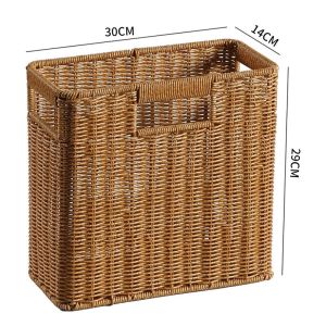 Long Rectangle Wicker Weave Storage Basket for Living Room Miscellaneous Items Organizer Plastic Material Home Storage Utility