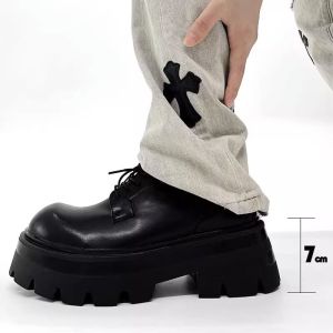 Zhang Jie Thick Bottom Heightening Platform Derby Shoes Mens Trendy High-End Sense Genuine Leather British Style Formal Groom Shoes