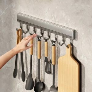 Aluminum Alloy Kitchen Storage Rack Hook Rack Wall Mounted Kitchen Utensil Storage Rack Bathroom Robe Towel Hanger
