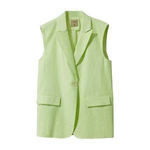 AMII | Summer Contrast Collar Cotton Hemp Broad Shoulder Vest One Button Crescent Shaped Button