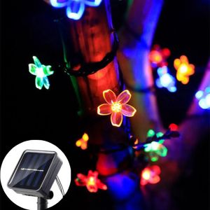Solar Fairy String Light Sakura Garlands 5/7/12M Peach Flower Cherry LED Lamp for Wedding Party Garden Christmas Outdoor Decor