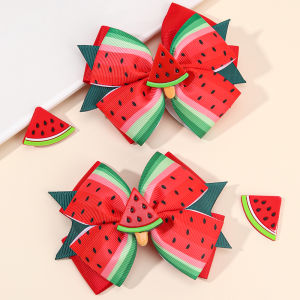 2Pcs Summer Watermelon Hair Clips Fun Fruit Ribbon Hairpins For Girls Children Beach Party Barrette Headdress Hair Accessories
