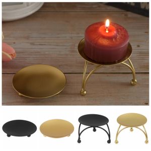 LINNANZHUBING Nordic Style Home Decoration Wedding Ornament Craft Candelabra Candle Holder Round Plate Candlestick Wrought Iron