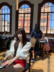 Áo Sơ Mi Trắng Sang Trọng Lịch SựYOU Tay Bồng Thoáng Khí Mùa Hè Chất Liệu Vải Lanh Cotton Cổ Tròn Dài Tay Dáng Rộng Phong Cách Ngọt Ngào