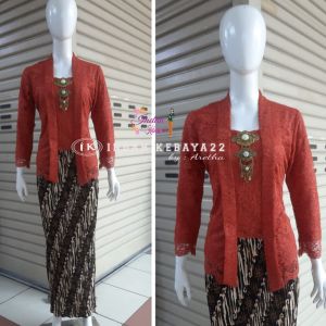 Setelan Kebaya Kutu Baru Brukat Modern Wanita Modern Elegan Atasan Kebaya Kondangan Wisuda Kartini