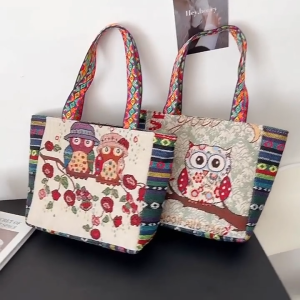 Túi tote thêu 2 mặt phong cách thổ cẩm mới cho nữ túi vải nhỏ tinh tế túi vải đơn giản có khóa kéo LX401