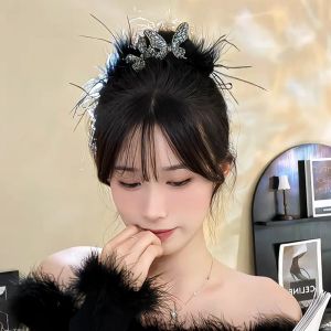 Rhinestone butterfly feather hairpin side high-grade exquisite duckbill clip female headdress