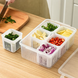 4/6 Grid Refrigerator Storage Box Vegetable Fruit Drain Basket Meat Onion Ginger Crisper Organizer
