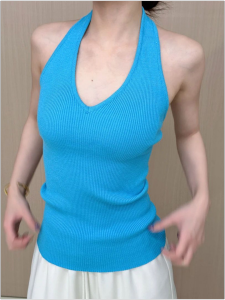HUOLISI | Spaghetti Strap Top V-Neck Halter Backless Slim Fit Summer Wear