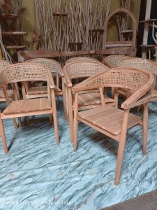 Kursi Makan Teras Cafe Hotel Resto Maya Sandaran Rotan Jati
