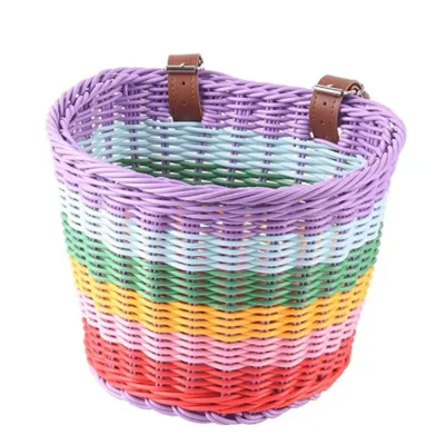 Rainbow color Bicycle Basket for Kid Front Handlebar Rattan Picnic Basket Plastic Bike bag Water Bottle Dolls case
