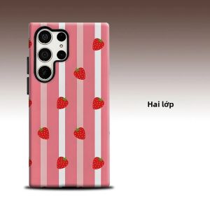 Ốp Lưng Điện Thoại Samsung Galaxy S26 S25 S24 A56 A36 Cao Cấp Hai Lớp Họa Tiết Dâu Tây Hồng Bảo Vệ Toàn Diện Chống Sốc Chống Xước Chất Liệu TPU PC Có Nam Châm