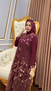 Rihana Dress Ceruty Mix Tile Garden Gamis Wanita Terbaru 2024 Viral Dress Kondangan Wanita Elegan