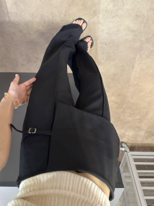 Gray Loose Long Bell Bottom Pants Womens Casual High Waist Fake Two-Piece Trousers Spring Autumn Seasonal Floor-Length