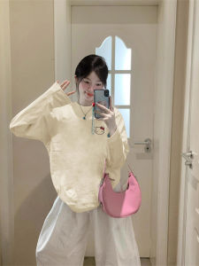 Cute Loose Long Sleeve round Neck Pure Cotton T-Shirt Womens Early Autumn Cartoon Print Lazy Style High School Girls Top