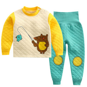 Thickened Pure Cotton Warm Set High Waist Baby Clothes Three-Layer Cotton Sandwich Winter Childrens Thermal Suit for Kids