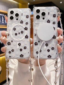 Stars Simple Flower 16promax Phone Case Magnetic Attraction Compatible with MagSafe Lanyard Crossbody  15 Wrist Strap Summer New Model