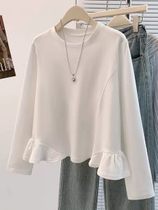 plus Size Long Sleeve T-Shirt Women Loose Fit Belly Covering Floral Hem Spring Autumn New Style Slimming Effectiveness