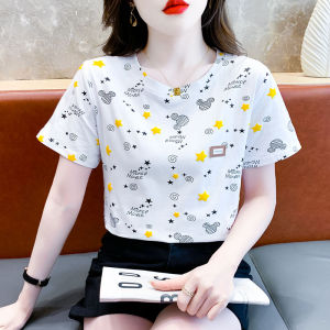 Pure Cotton Loose Short Sleeve Womens T-shirt Casual Summer Fashion Print Top Slimming Effect Comfortable Korean Style