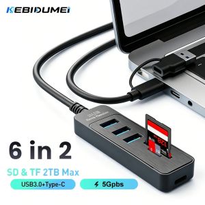 Kebidumei | KEBIDUMEI 6 in 2 Card Reader USB3.0 Type C HUB SD TF Memory Card USB Splitter 5Gbps High Speed OTG Adapter for PC Laptop Macbook