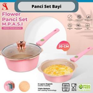 Sakura Panci Set Bayi 2pcs Granit Wajan Keramik Food Grade Aman Untuk Mpasi Balita Kukusan Cookware