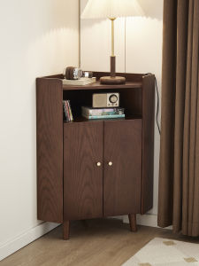 Solid Wood Corner Cabinet Integrated against Wall Triangle Corner Storage Rack Modern Simple Style Dining Room Sideboard