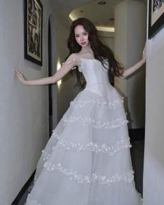 Đầm maxi cưới TRIPBLE T DRESS bẹt vai kèm tùng đuôi rời - size S/M/L - MS292Y