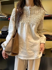 Unique Design Hollow out Splice Long Sleeve Womens Shirt Fashionable Hook Flower Loose Top Commute Korean Style Other Material