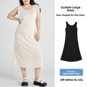 LANGPIN | High Waist Ice Silk Draped Dress Slimming Inner Wear Casual Street Style Summer Vest Dress For Plus Size Pear Shaped Body