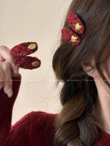 New Year Gold Label Heart Shaped Red Hair Clip & Women's Side Duckbill Hair Accessory
