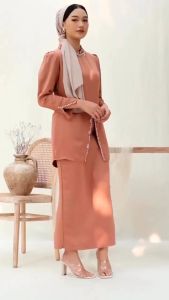 Kurung Melayu Elisha Cinamone Rose SETELAN BAJU KURUNG POLOS SIMPEL ELEGAN