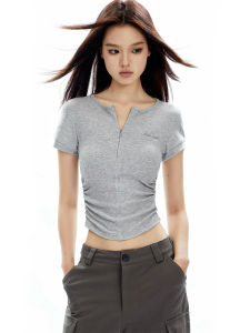 Apea | Retro American Style Zippered Waist-Slimming T-Shirt