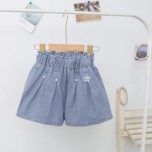 new girls pleated denim shorts summer outerwear, childrens jeans, womens baby shorts, hot pants, korean style, foreign style