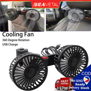 SEAMETAL USB Car Fan Dual Head Air Cooling Auxilliary Interior 12V 24V 360° Adjustable Seatback Headrest Electricfan