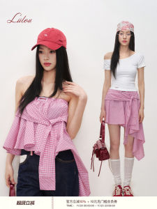 Loose Feel Plaid Sleeve Ribbon Tie Half Skirt A-Line Short Skirt Regular Thickness Polyester Cotton Blend Natural Waist