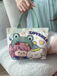 Casual Canvas Handbag 2025 New Style Portable Lunch Bag Cute Student Small Tote Bag for Commuting Womens Bag Simple Style