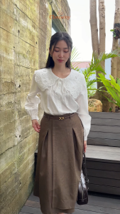 Clouwny Patsy Lace Button Blouse Atasan Wanita Lengan Panjang Premium Cotton Korean Look