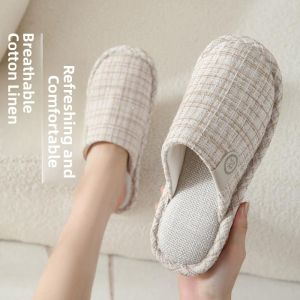 MONLEYTA | Spring Autumn Cotton Linen Slippers Anti Slip Home Shoes Womens Odor Free Summer Comfortable Warmth Couple Slippers