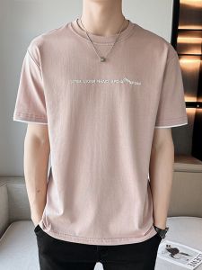 ROMON | Romon Mens Short Sleeve T-Shirt Summer Thin Ice Silk Casual Loose Fit Youth Fashion Round Neck Top Modern Style Basic Cotton Polyester Blend