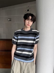 NANSSE | Retro Stripe Contrast Color T-Shirt Mens Short Sleeve