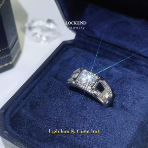 [Lockend] Nhẫn nam Starlight (có thể chỉnh size) Moissanite 1 Carat màu D Bạc S925 mạ Bạch kim có chứng chỉ GRA sang trọng nam tính