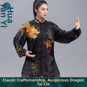 Silk Mulberry Hand-Embroidered Dragon Rhinestones Tai Chi Suit