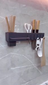 Rak pisau dinding Dapur Stainless Steel Rak Gantung Dapur Multifungsi Rak Tempel Tanpa Bor/Rak sendok Garpu Gantung Dapurd Gantung Stainless Steel Tempat Pisau Sendok Garpu Bu