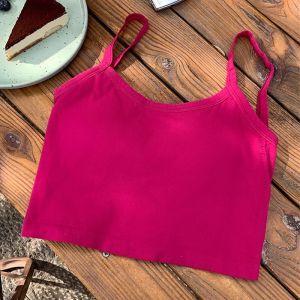 Summer Backless Strap Vest for Women Slim Fit Sweet Style Open Back Design with Chest Pad Short Length Pure Color Pattern