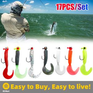 【Fast Shipping】 17PCS Jigging Soft Silicone Fishing Lures 4.5cm 6cm Shrimp Fishy Smell Wobblers Spiral Tail Artificial Swimbaits Shad Souple Fishing-Lure-17PCS/Set