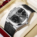 นาฬิกาผู้ชาย High-end แบรนด์หรู ultra-thin สายหนังกันน้ําสีดําปฏิทินชายแฟชั่นนาฬิกาควอตซ์นาฬิกา. 