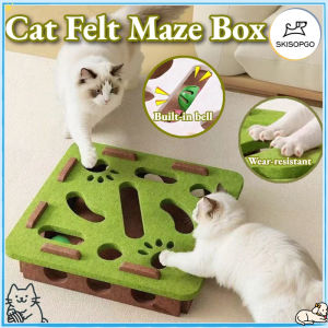 SKISOPGO Interactive Cat Maze Puzzle Box Toy Felt Teaser Toy with Rolling Balls and Bells for Agility Play