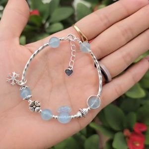 Lắc bạc túi tiền Aquamarine dây xâu lõi bạc freesize cho mệnh Thuỷ và Mộc - Phong Thuỷ TUDO